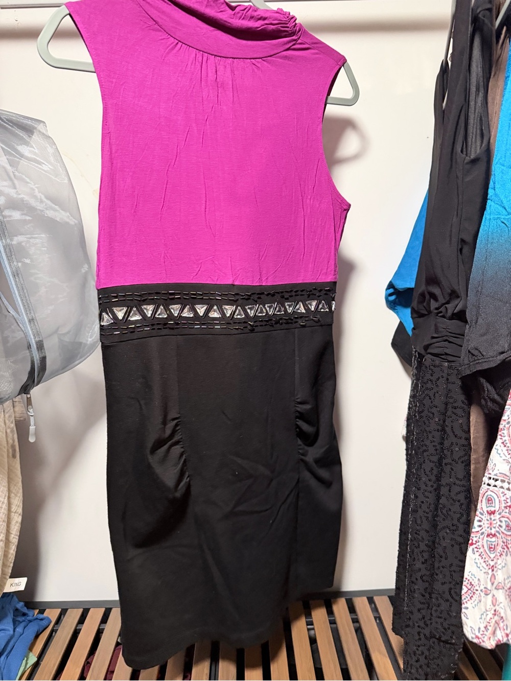 Candie's Pink and Black Sleeveless Sheath Dress with Embellished Waist